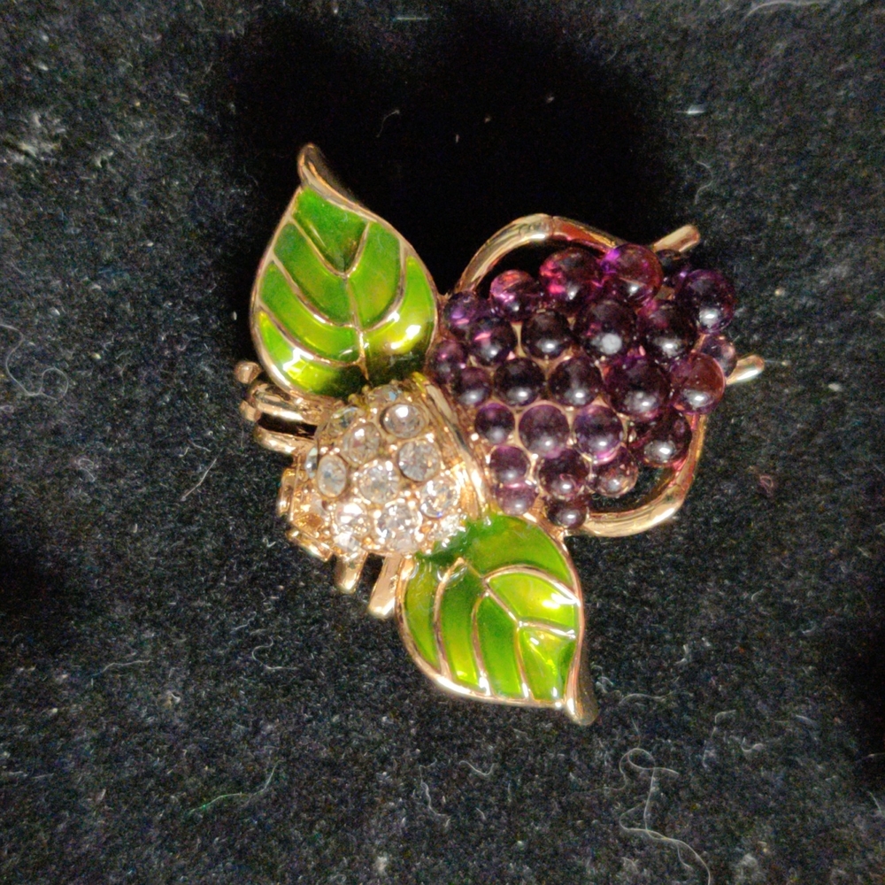 Joan Rivers RARE grapes bee brooch pin